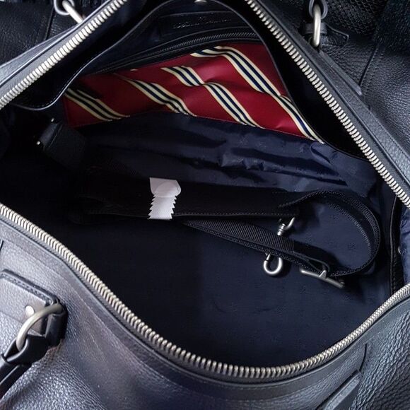 BROOKS BROTHERS Golden Fleece Black Pebbled Leather Weekender Travel Duffel Bag - Picture 11 of 13